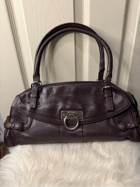 Salvatore Ferragamo Deep Brown Leather Shoulder Bag with Silver Hardware